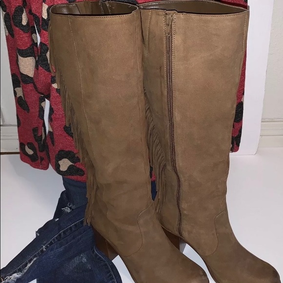 Gianni Bini Back Drop Fringe Brown Boots - Picture 3 of 11